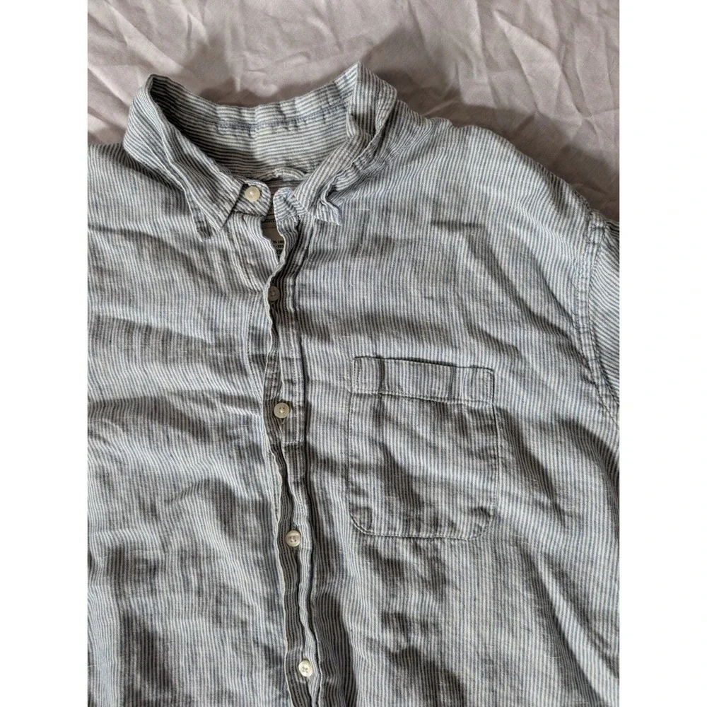 LLBean Mens XL Reg Slightly Fitted‎ Linen Striped Short Sleeve Button Up Shirt - Picture 4 of 4